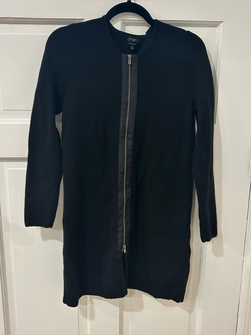 Talbots Petite 100% Merino Wool Long Line Zip Up Cardigan Coat Sz Medium Petite